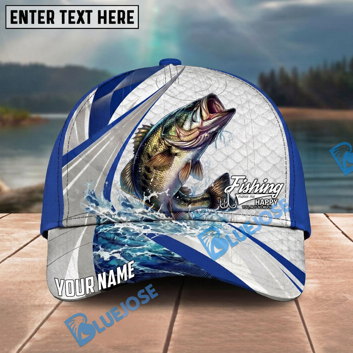BlueJose Fishing White Scale Pattern Personalized Name Classic 3D Cap Personalized Cap (13 Breeds)