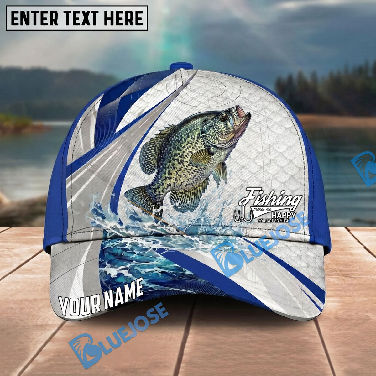 BlueJose Fishing White Scale Pattern Personalized Name Classic 3D Cap Personalized Cap (13 Breeds)