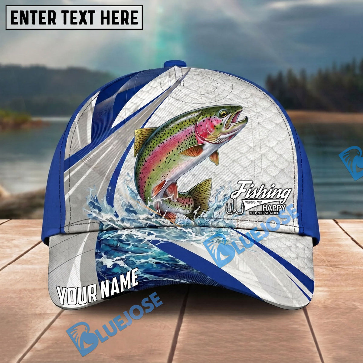 BlueJose Fishing White Scale Pattern Personalized Name Classic 3D Cap Personalized Cap (13 Breeds)