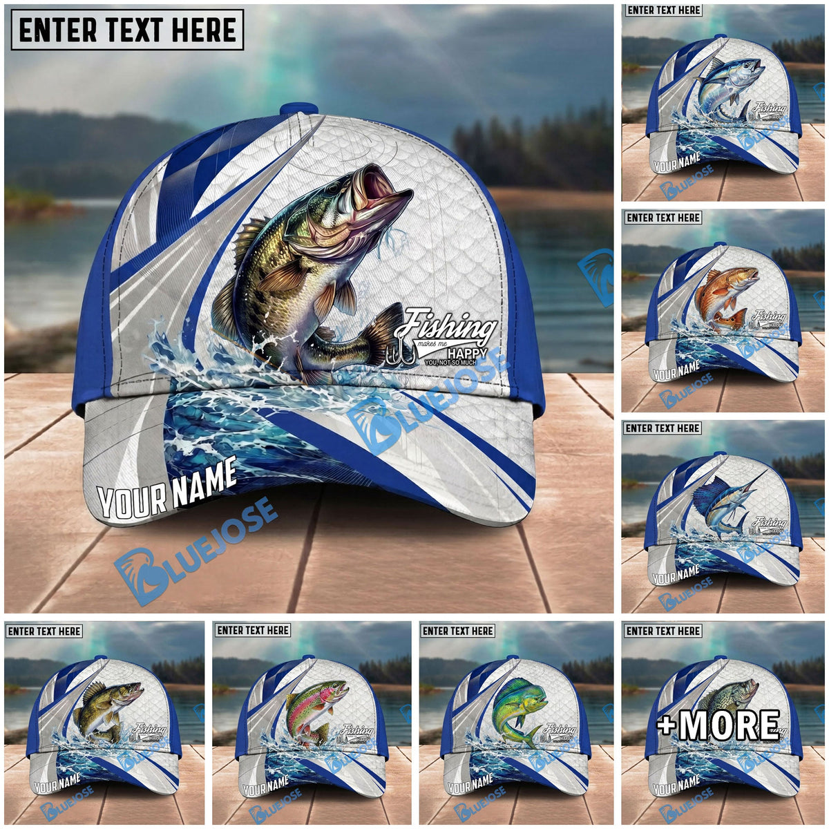 BlueJose Fishing White Scale Pattern Personalized Name Classic 3D Cap Personalized Cap (13 Breeds)