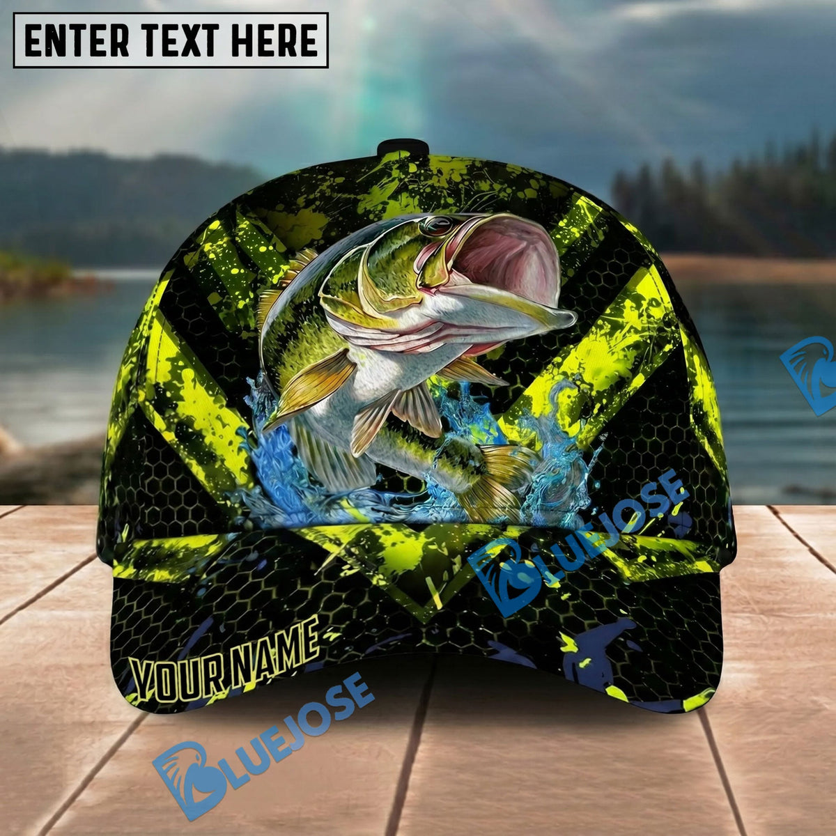 BlueJose Fishing Neon Splash Personalized Name Classic 3D Cap Personalized Cap (13 Breeds)