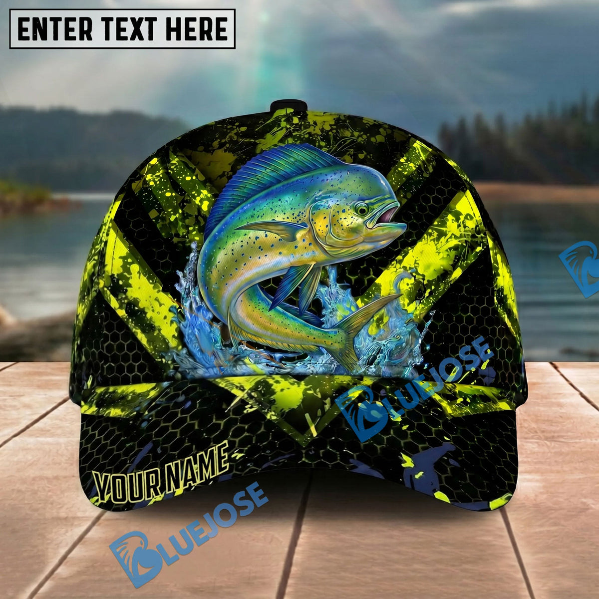 BlueJose Fishing Neon Splash Personalized Name Classic 3D Cap Personalized Cap (13 Breeds)