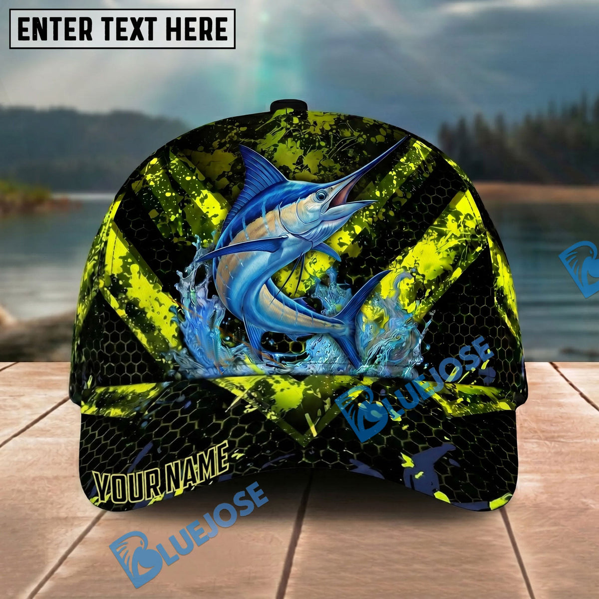 BlueJose Fishing Neon Splash Personalized Name Classic 3D Cap Personalized Cap (13 Breeds)