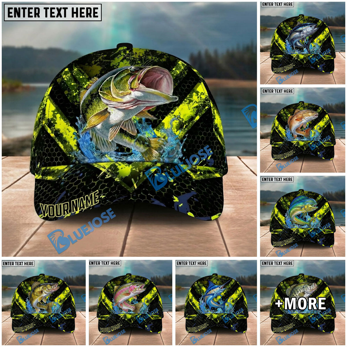 BlueJose Fishing Neon Splash Personalized Name Classic 3D Cap Personalized Cap (13 Breeds)