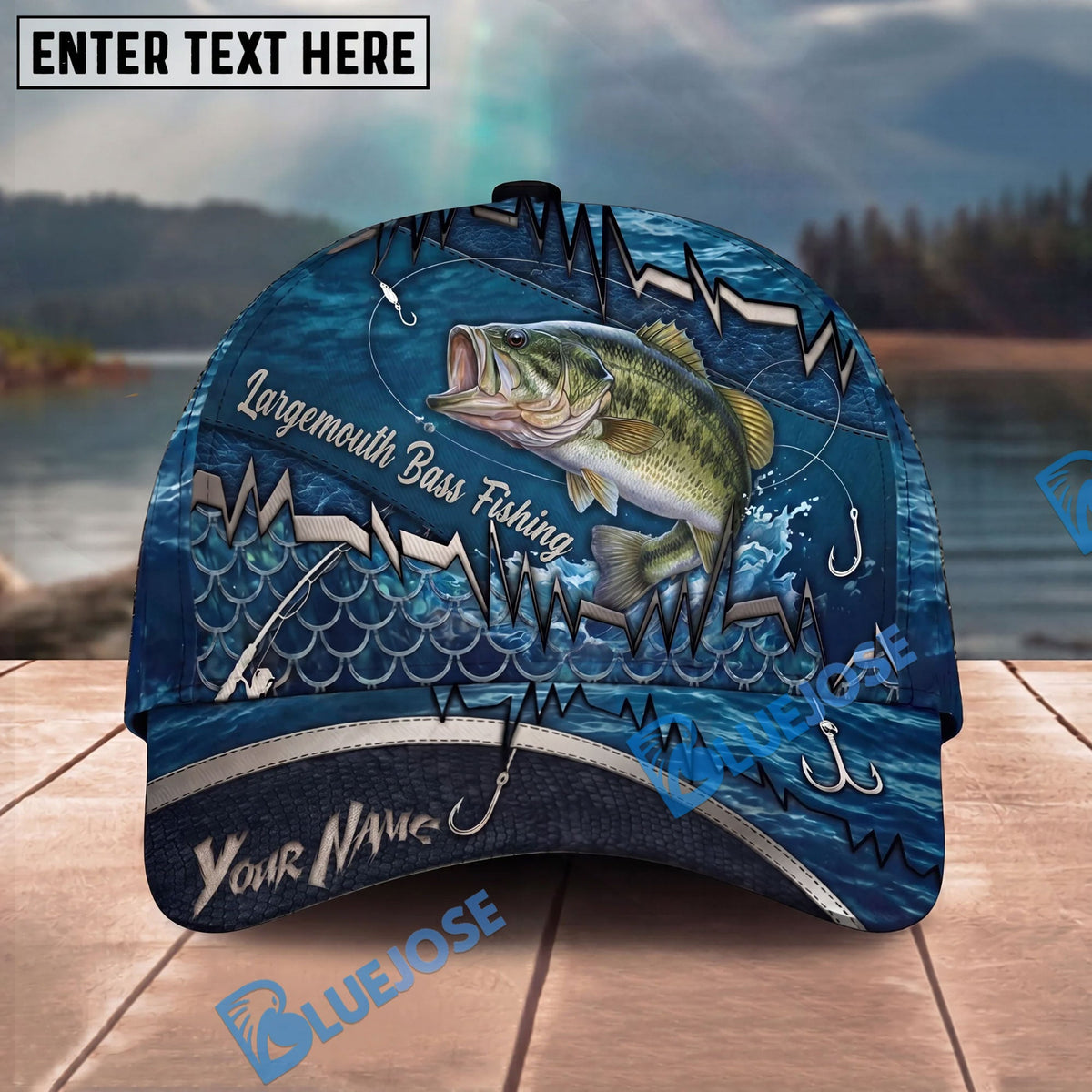 BlueJose Fishing Heartbeat Hook Pattern Personalized Cap (13 Breeds)