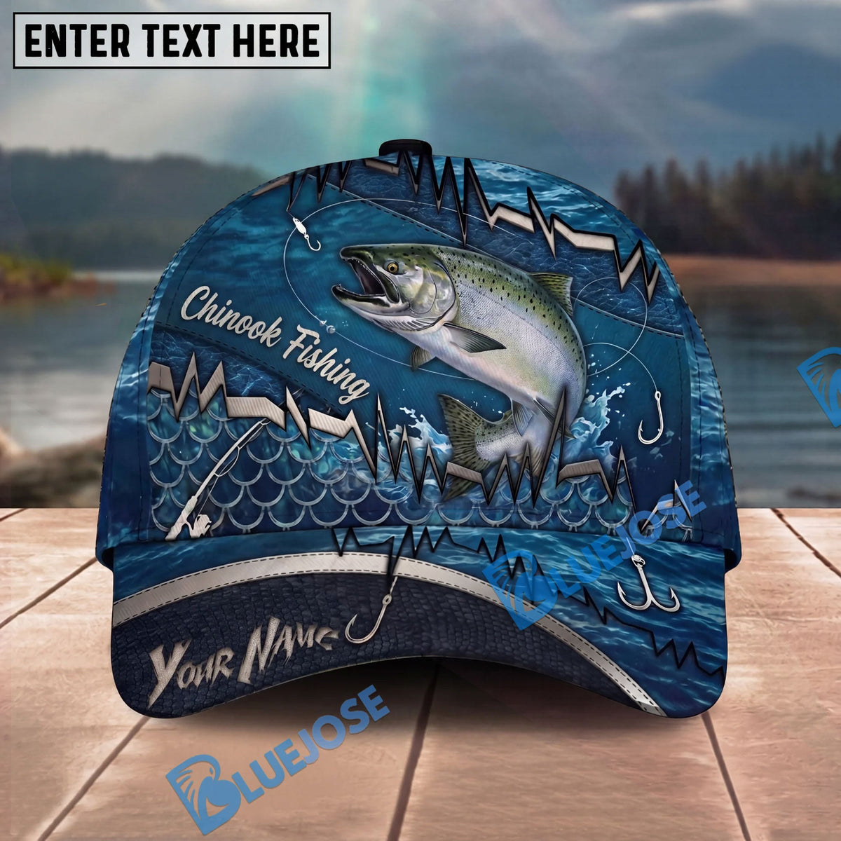 BlueJose Fishing Heartbeat Hook Pattern Personalized Cap (13 Breeds)