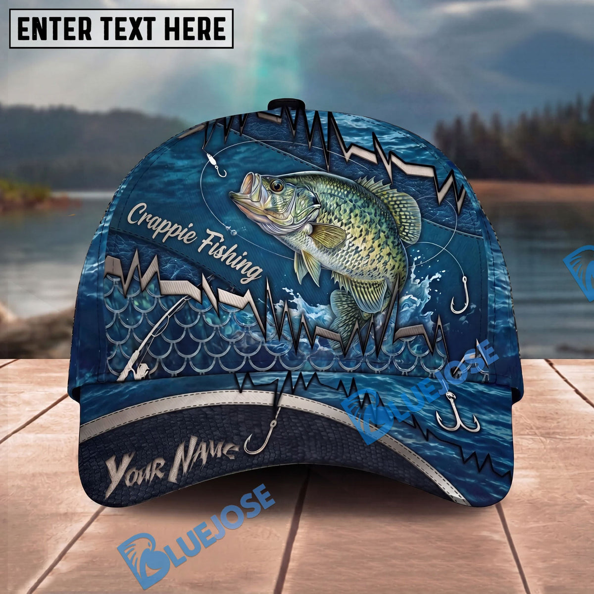 BlueJose Fishing Heartbeat Hook Pattern Personalized Cap (13 Breeds)