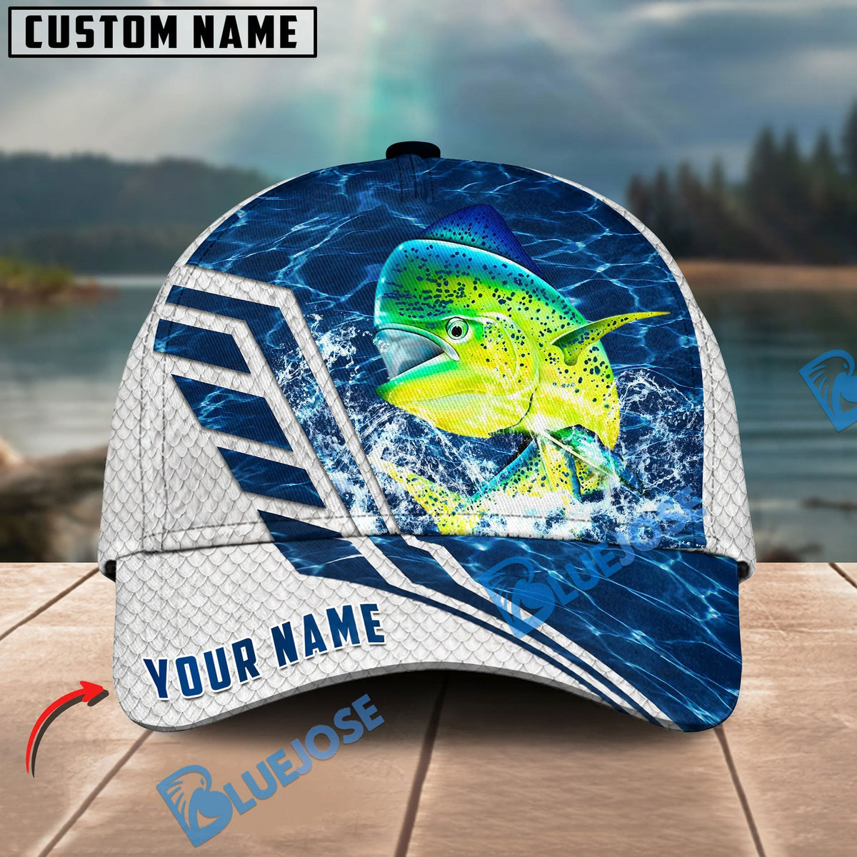 BlueJose Fishing Blue Lake Angler Style Personalized Name Classic 3D Cap Personalized Cap (13 Breeds)