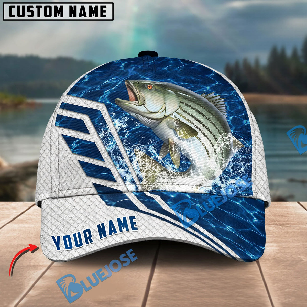 BlueJose Fishing Blue Lake Angler Style Personalized Name Classic 3D Cap Personalized Cap (13 Breeds)