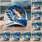 BlueJose Fishing Blue Lake Angler Style Personalized Name Classic 3D Cap Personalized Cap (13 Breeds)