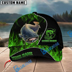 BlueJose Fishing Angler Green Flame Personalized Name Classic 3D Cap Personalized Cap (13 Breeds)