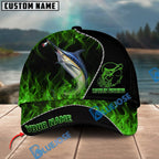 BlueJose Fishing Angler Green Flame Personalized Name Classic 3D Cap Personalized Cap (13 Breeds)