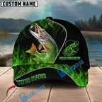 BlueJose Fishing Angler Green Flame Personalized Name Classic 3D Cap Personalized Cap (13 Breeds)