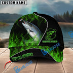 BlueJose Fishing Angler Green Flame Personalized Name Classic 3D Cap Personalized Cap (13 Breeds)