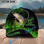 BlueJose Fishing Angler Green Flame Personalized Name Classic 3D Cap Personalized Cap (13 Breeds)