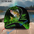 BlueJose Fishing Angler Green Flame Personalized Name Classic 3D Cap Personalized Cap (13 Breeds)