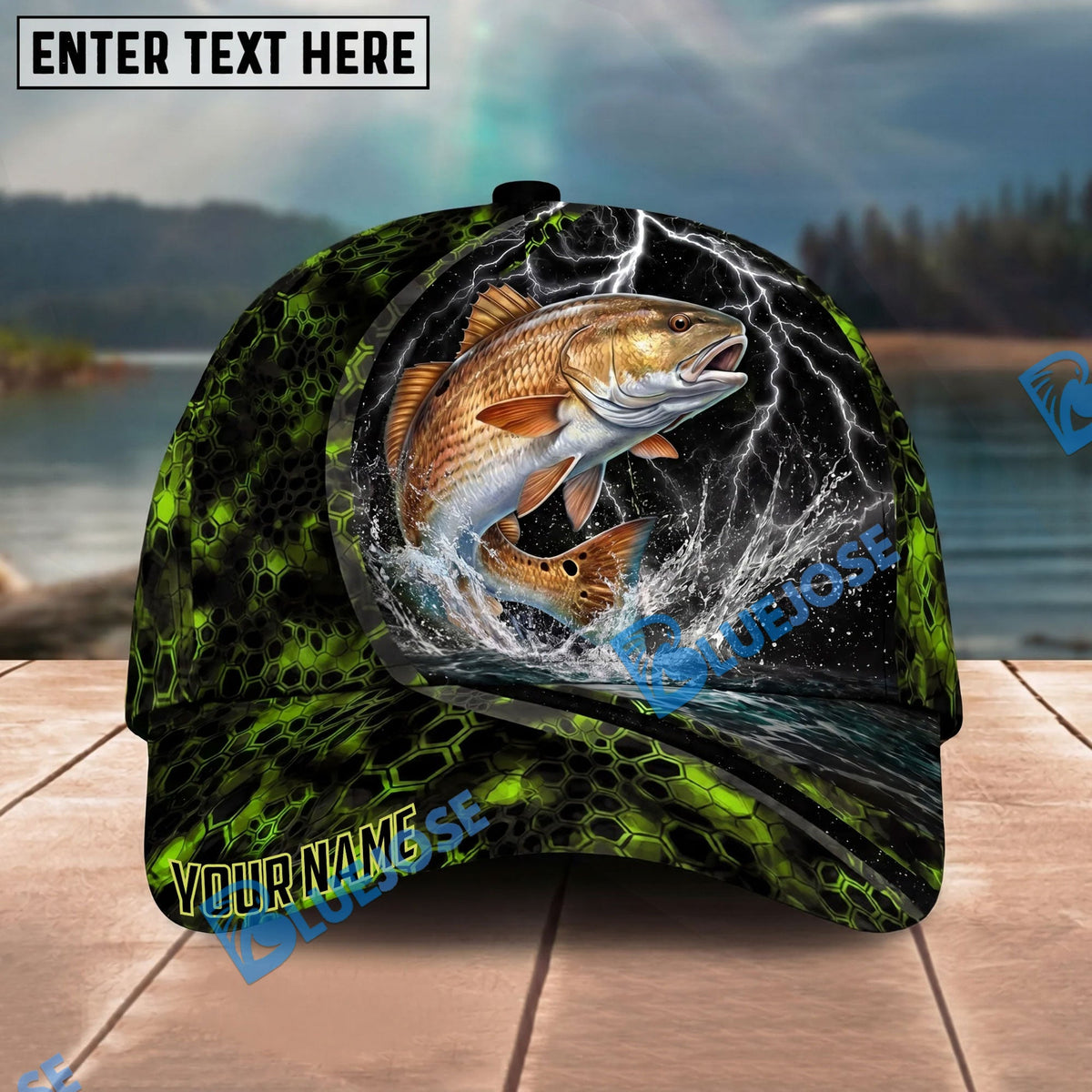 BlueJose Fishing Thunder Strike Personalized Name Classic 3D Cap Personalized Cap (13 Breeds)