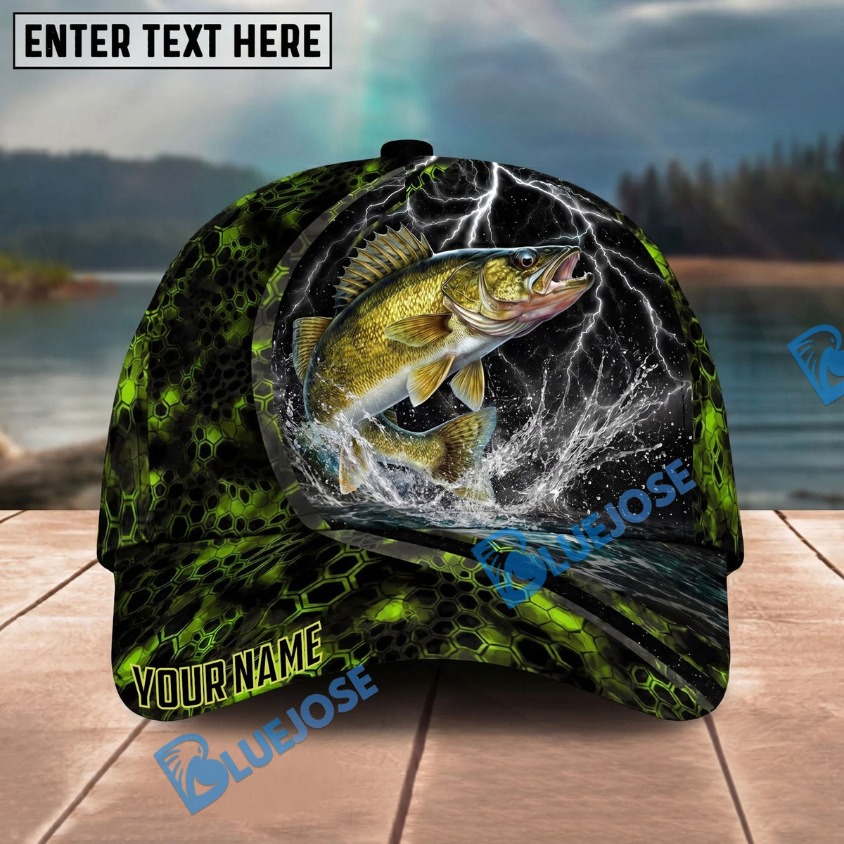 BlueJose Fishing Thunder Strike Personalized Name Classic 3D Cap Personalized Cap (13 Breeds)