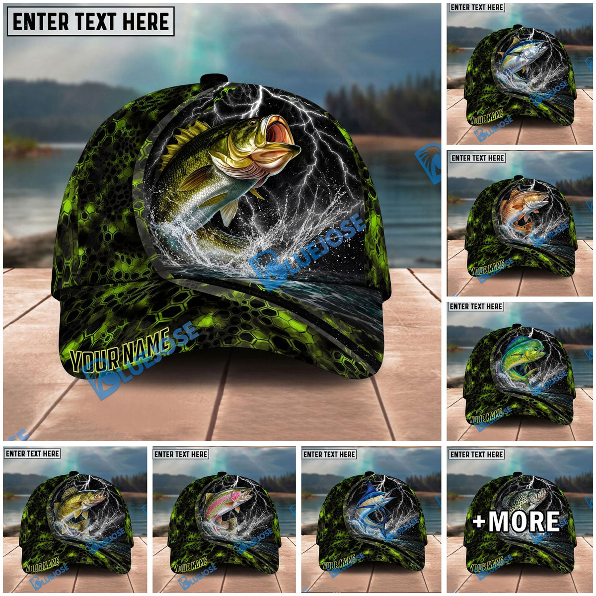 BlueJose Fishing Thunder Strike Personalized Name Classic 3D Cap Personalized Cap (13 Breeds)
