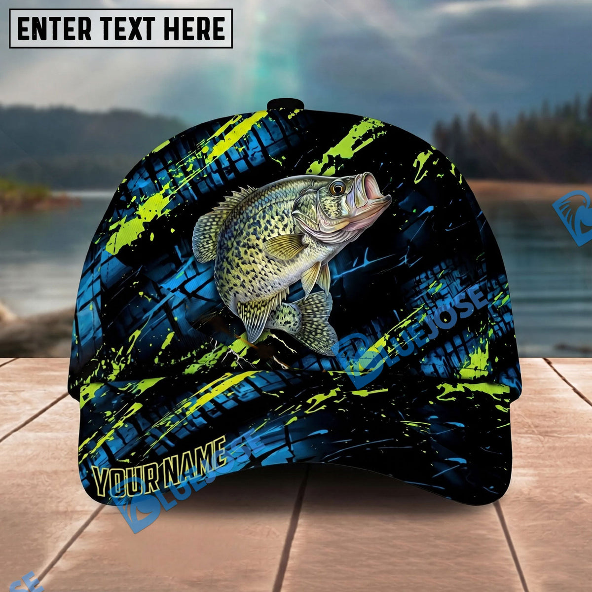 BlueJose Fishing Neon Splash Angler Hat Personalized Name Classic 3D Cap Personalized Cap (13 Breeds)