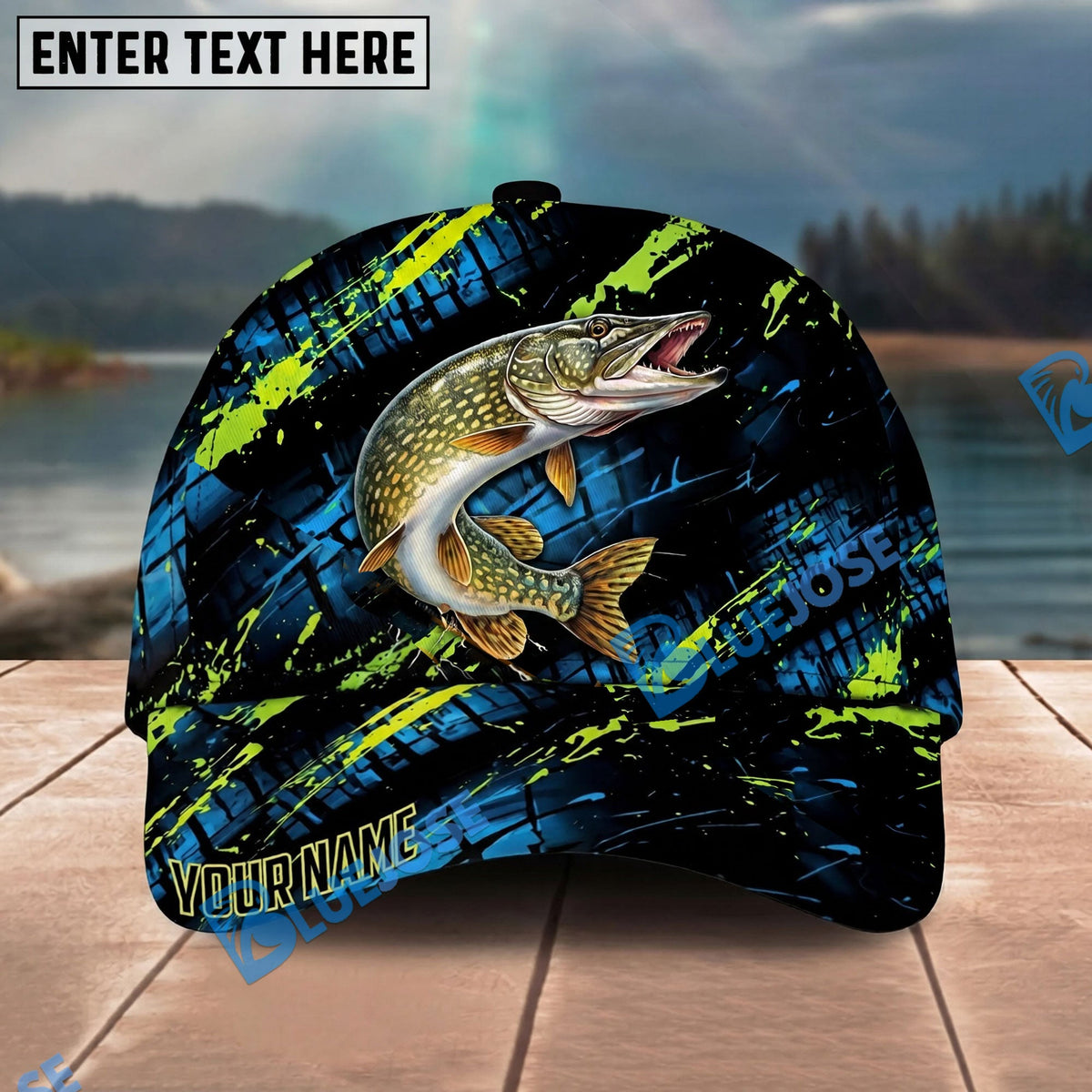 BlueJose Fishing Neon Splash Angler Hat Personalized Name Classic 3D Cap Personalized Cap (13 Breeds)