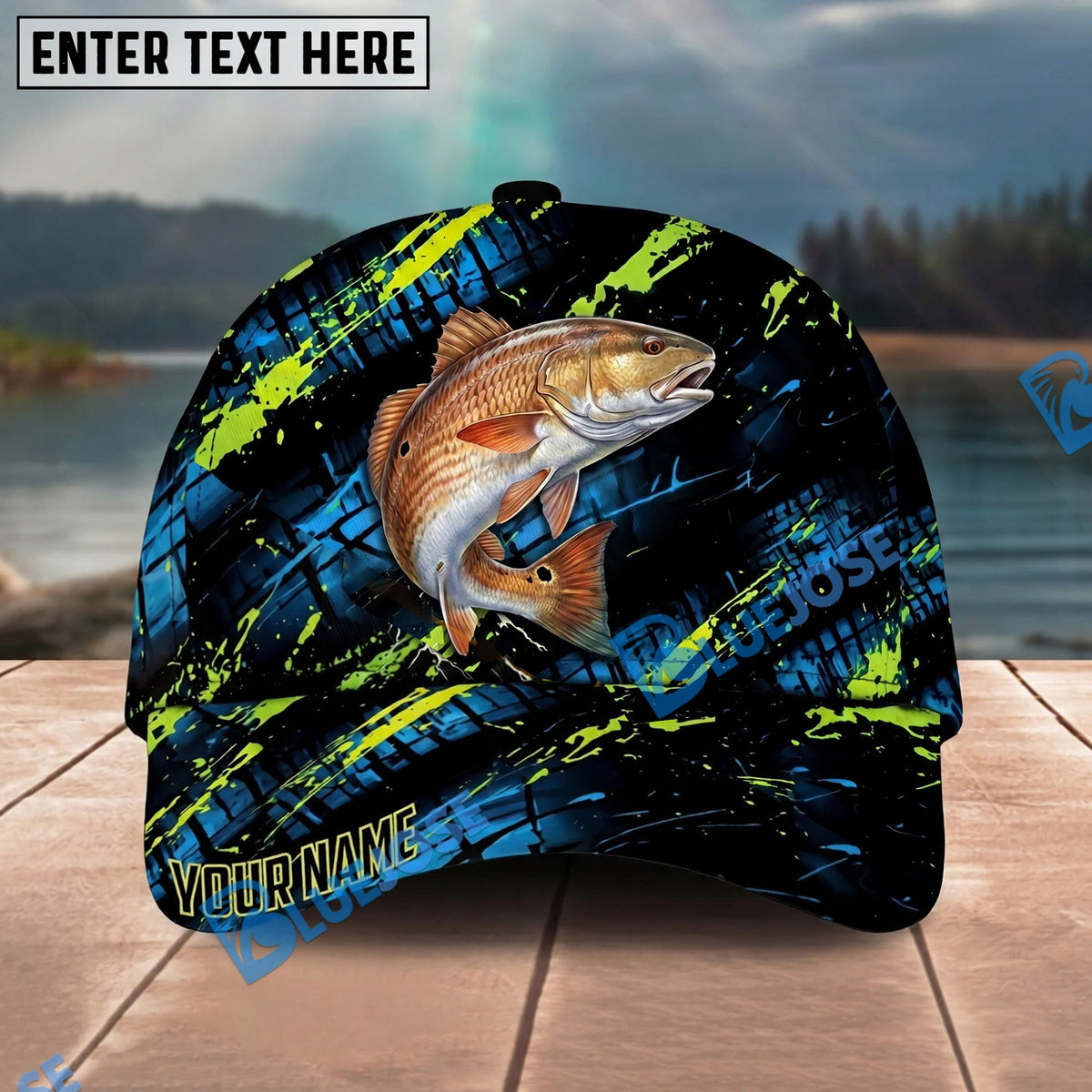 BlueJose Fishing Neon Splash Angler Hat Personalized Name Classic 3D Cap Personalized Cap (13 Breeds)