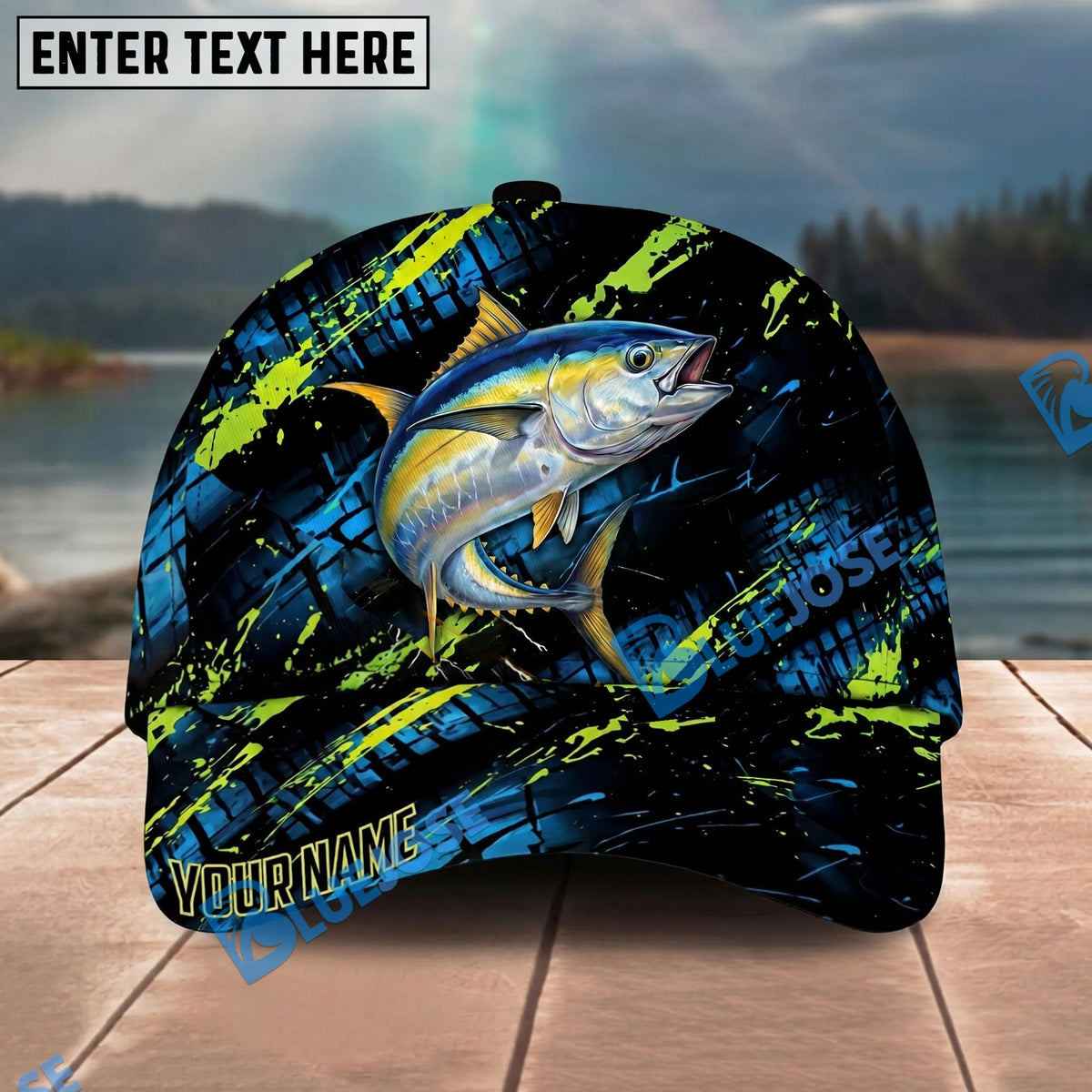 BlueJose Fishing Neon Splash Angler Hat Personalized Name Classic 3D Cap Personalized Cap (13 Breeds)