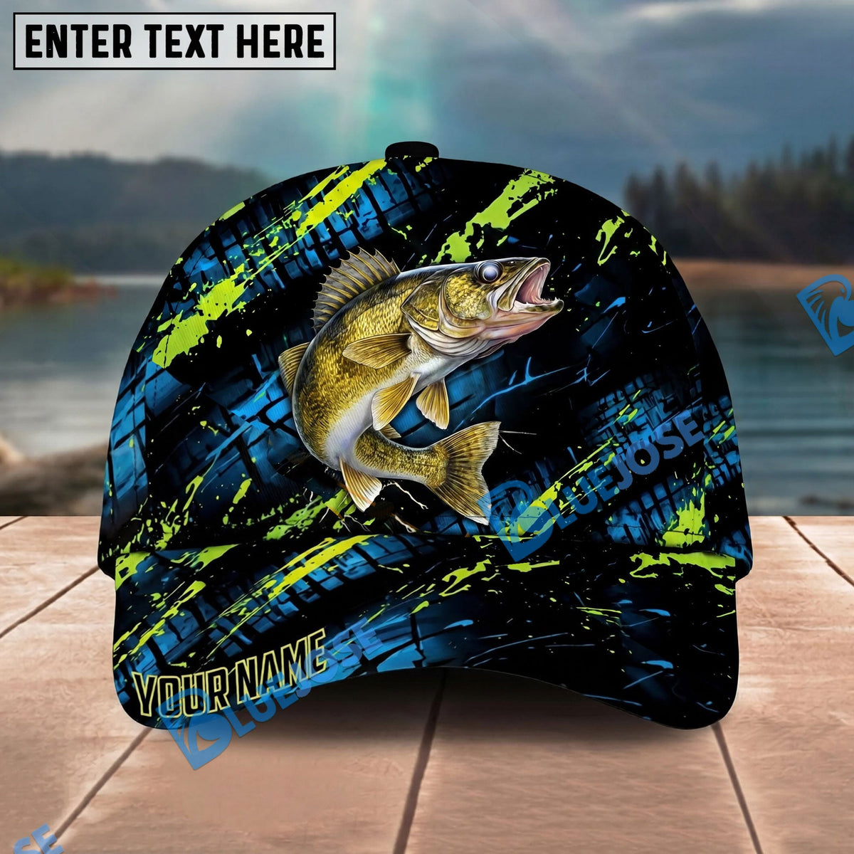 BlueJose Fishing Neon Splash Angler Hat Personalized Name Classic 3D Cap Personalized Cap (13 Breeds)