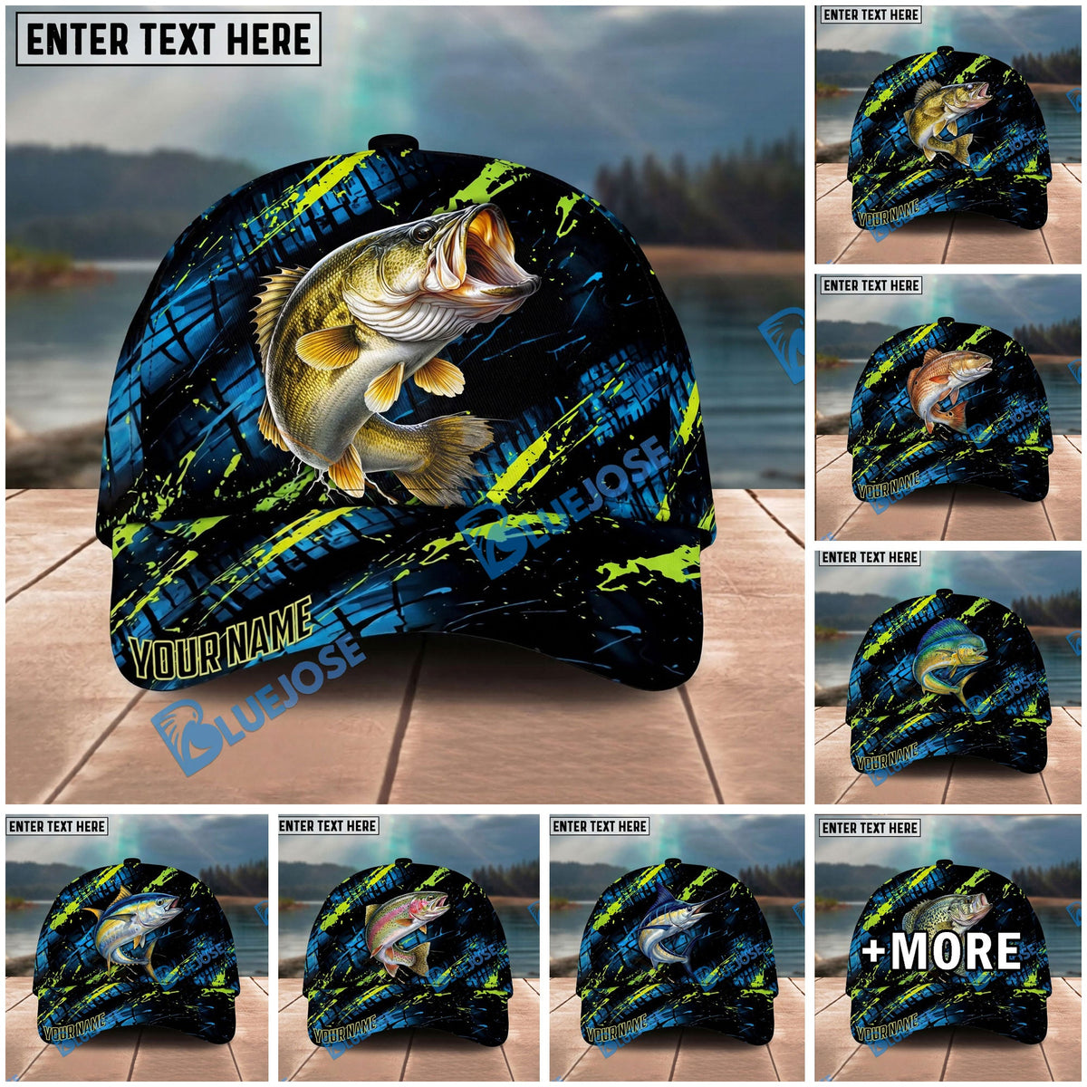 BlueJose Fishing Neon Splash Angler Hat Personalized Name Classic 3D Cap Personalized Cap (13 Breeds)