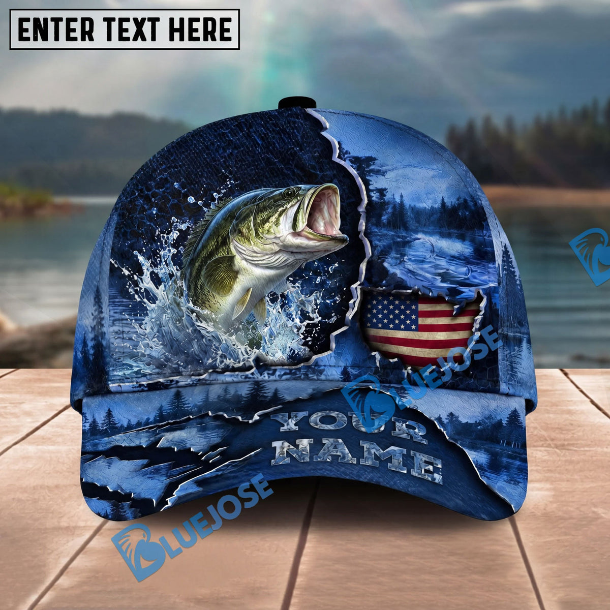BlueJose Fishing Fishing Midnight Bass Hunter Hooked on Nature Personalized Name Classic 3D Cap Personalized Cap (13 Breeds)