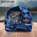 BlueJose Fishing Fishing Midnight Bass Hunter Hooked on Nature Personalized Name Classic 3D Cap Personalized Cap (13 Breeds)