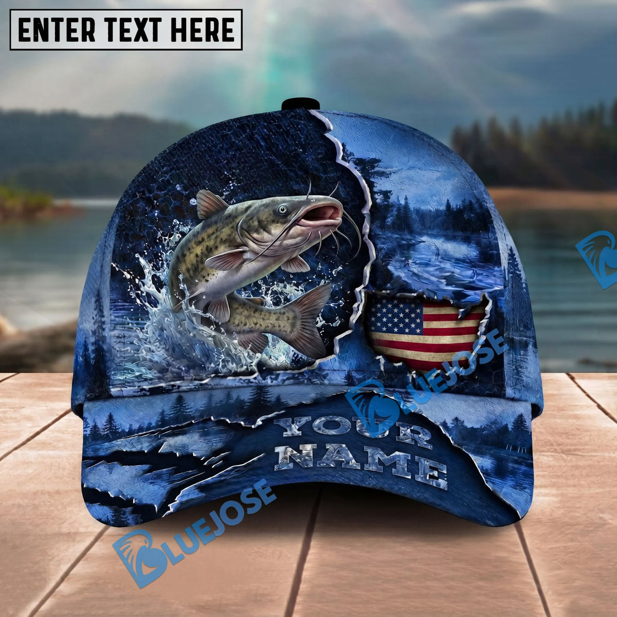 BlueJose Fishing Fishing Midnight Bass Hunter Hooked on Nature Personalized Name Classic 3D Cap Personalized Cap (13 Breeds)