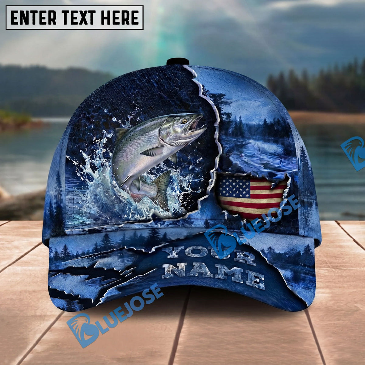 BlueJose Fishing Fishing Midnight Bass Hunter Hooked on Nature Personalized Name Classic 3D Cap Personalized Cap (13 Breeds)