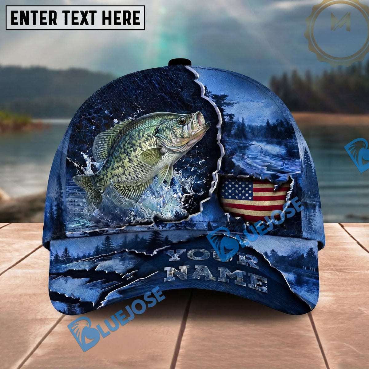 BlueJose Fishing Fishing Midnight Bass Hunter Hooked on Nature Personalized Name Classic 3D Cap Personalized Cap (13 Breeds)