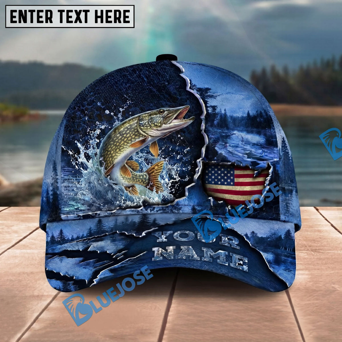 BlueJose Fishing Fishing Midnight Bass Hunter Hooked on Nature Personalized Name Classic 3D Cap Personalized Cap (13 Breeds)