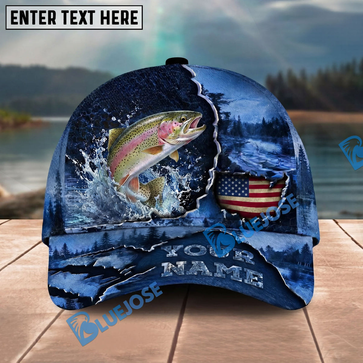 BlueJose Fishing Fishing Midnight Bass Hunter Hooked on Nature Personalized Name Classic 3D Cap Personalized Cap (13 Breeds)