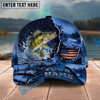 BlueJose Fishing Fishing Midnight Bass Hunter Hooked on Nature Personalized Name Classic 3D Cap Personalized Cap (13 Breeds)