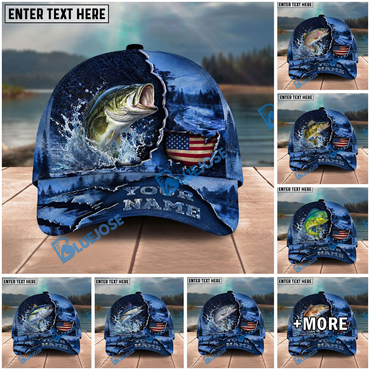 BlueJose Fishing Fishing Midnight Bass Hunter Hooked on Nature Personalized Name Classic 3D Cap Personalized Cap (13 Breeds)