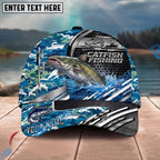 BlueJose Fishing Blue Camouflage Fishing Boat Metal Pattern Personalized Name Classic 3D Cap Personalized Cap (13 Breeds)