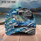 BlueJose Fishing Blue Camouflage Fishing Boat Metal Pattern Personalized Name Classic 3D Cap Personalized Cap (13 Breeds)