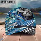 BlueJose Fishing Blue Camouflage Fishing Boat Metal Pattern Personalized Name Classic 3D Cap Personalized Cap (13 Breeds)