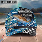 BlueJose Fishing Blue Camouflage Fishing Boat Metal Pattern Personalized Name Classic 3D Cap Personalized Cap (13 Breeds)