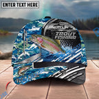 BlueJose Fishing Blue Camouflage Fishing Boat Metal Pattern Personalized Name Classic 3D Cap Personalized Cap (13 Breeds)