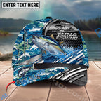 BlueJose Fishing Blue Camouflage Fishing Boat Metal Pattern Personalized Name Classic 3D Cap Personalized Cap (13 Breeds)