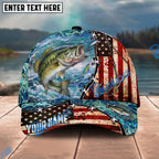 BlueJose Fishing American Flag Fishing Hook Aqua Scene Personalized Name Classic 3D Cap Personalized Cap (13 Breeds)