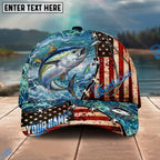 BlueJose Fishing American Flag Fishing Hook Aqua Scene Personalized Name Classic 3D Cap Personalized Cap (13 Breeds)