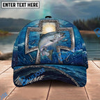 BlueJose Fishing Ocean Metal Cross Christian Personalized Name Classic 3D Cap Personalized Cap (13 Breeds)