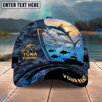 BlueJose Fishing Sunset Ocean Navy Camouflage Personalized Name Classic 3D Cap Personalized Cap (13 Breeds)