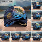BlueJose Fishing Sunset Ocean Navy Camouflage Personalized Name Classic 3D Cap Personalized Cap (13 Breeds)