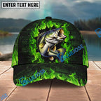 BlueJose Fishing Green Flame Brick Wall Personalized Name Classic 3D Cap Personalized Cap (13 Breeds)